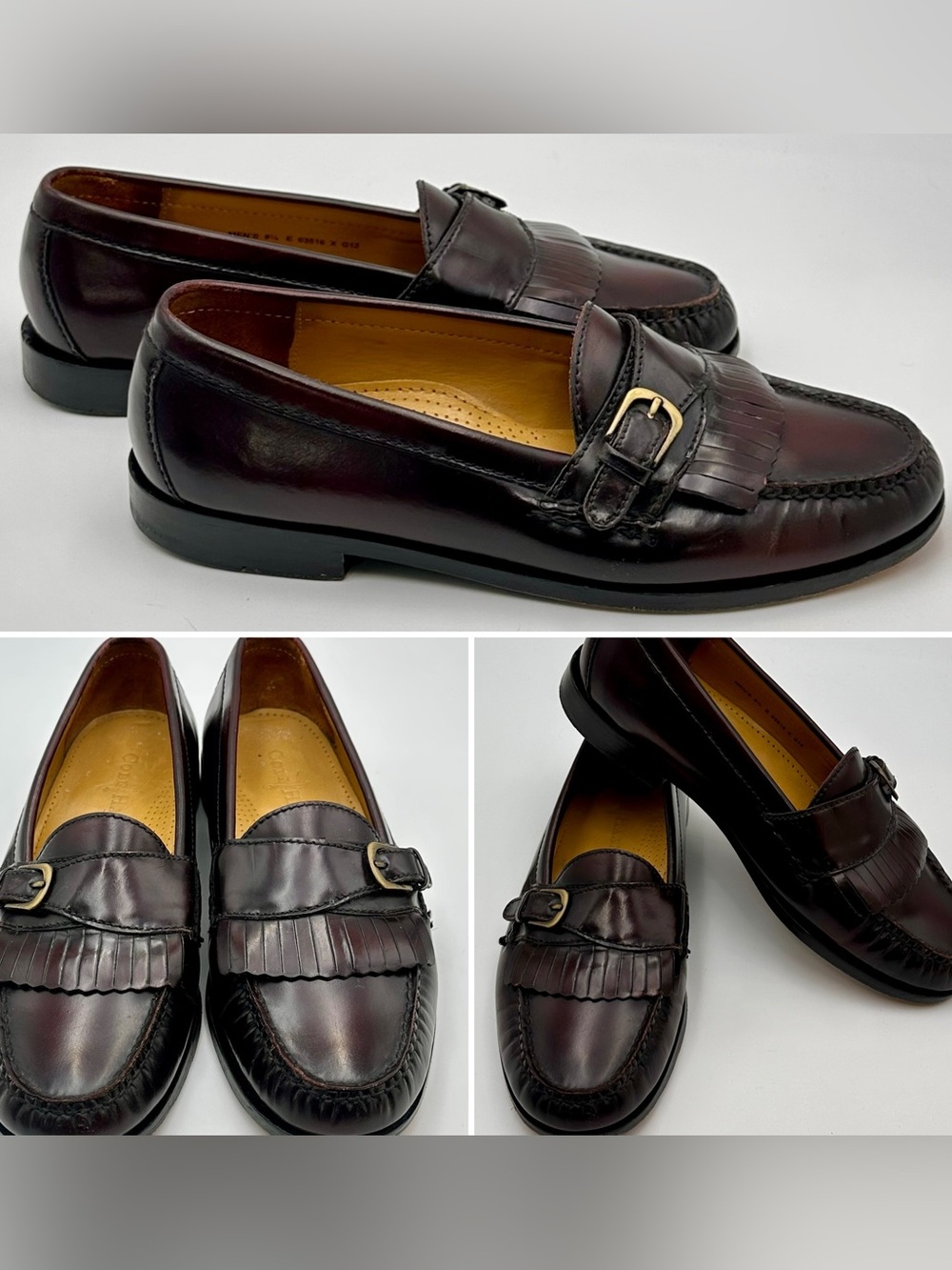 COLE HAAN MENS DRESS SHOES SZ 8.5 E WIDE BURGUNDY OXBLOOD KILTIE MOC TOE LOAFERS